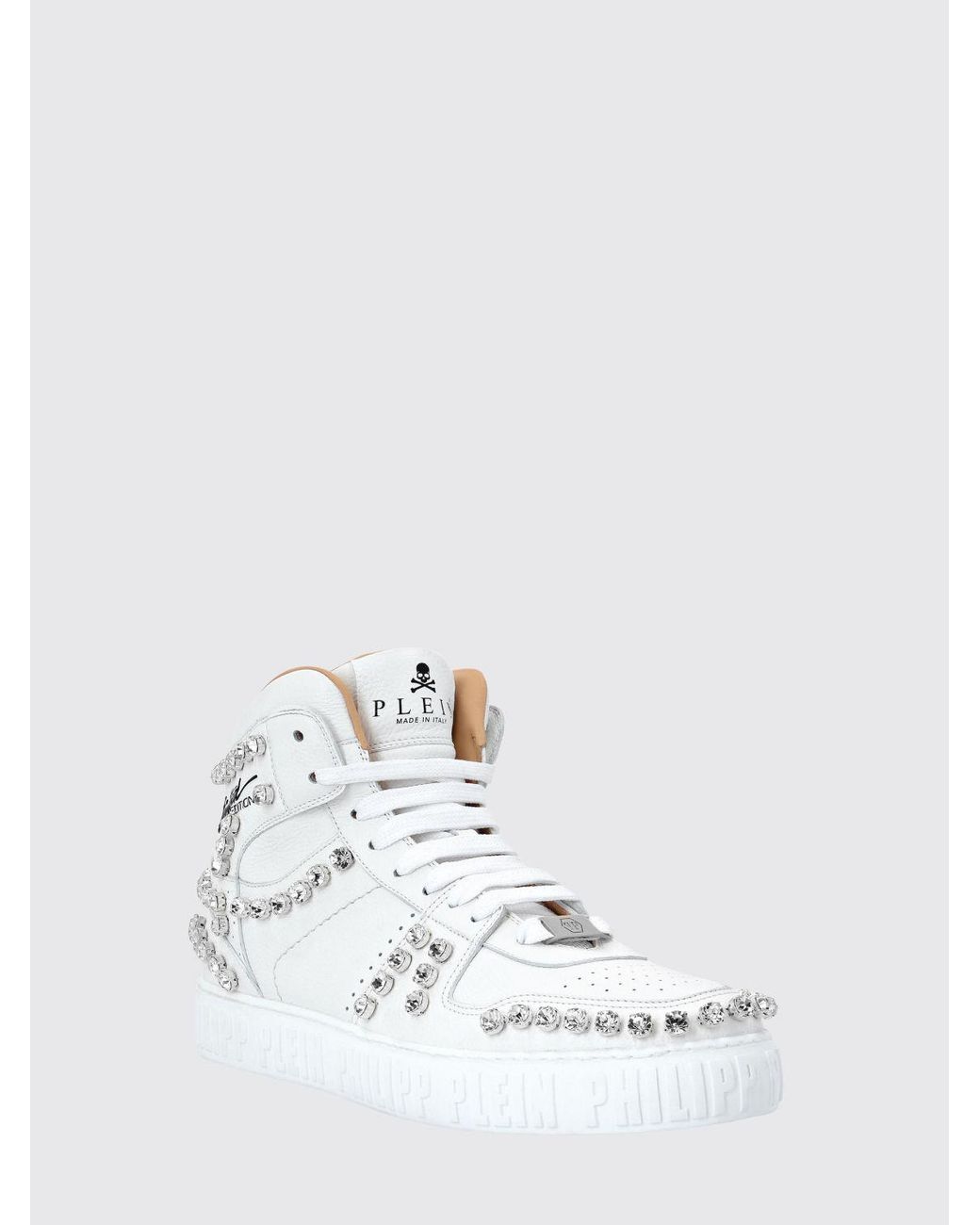 Philipp Plein White Limited Edition High-Top Leather Sneakers With Crystals for men