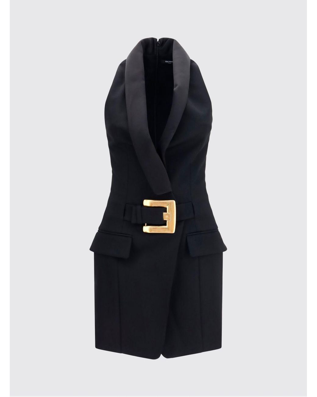 Balmain Black Off-The-Shoulder Merino Wool Blazer Mini Dress With Satin Shawl Collar