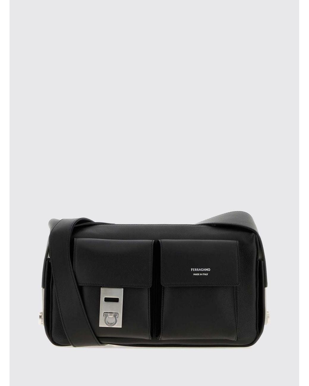 Ferragamo Black Smooth Calfskin Leather Crossbody Bag With Zip Closure for men