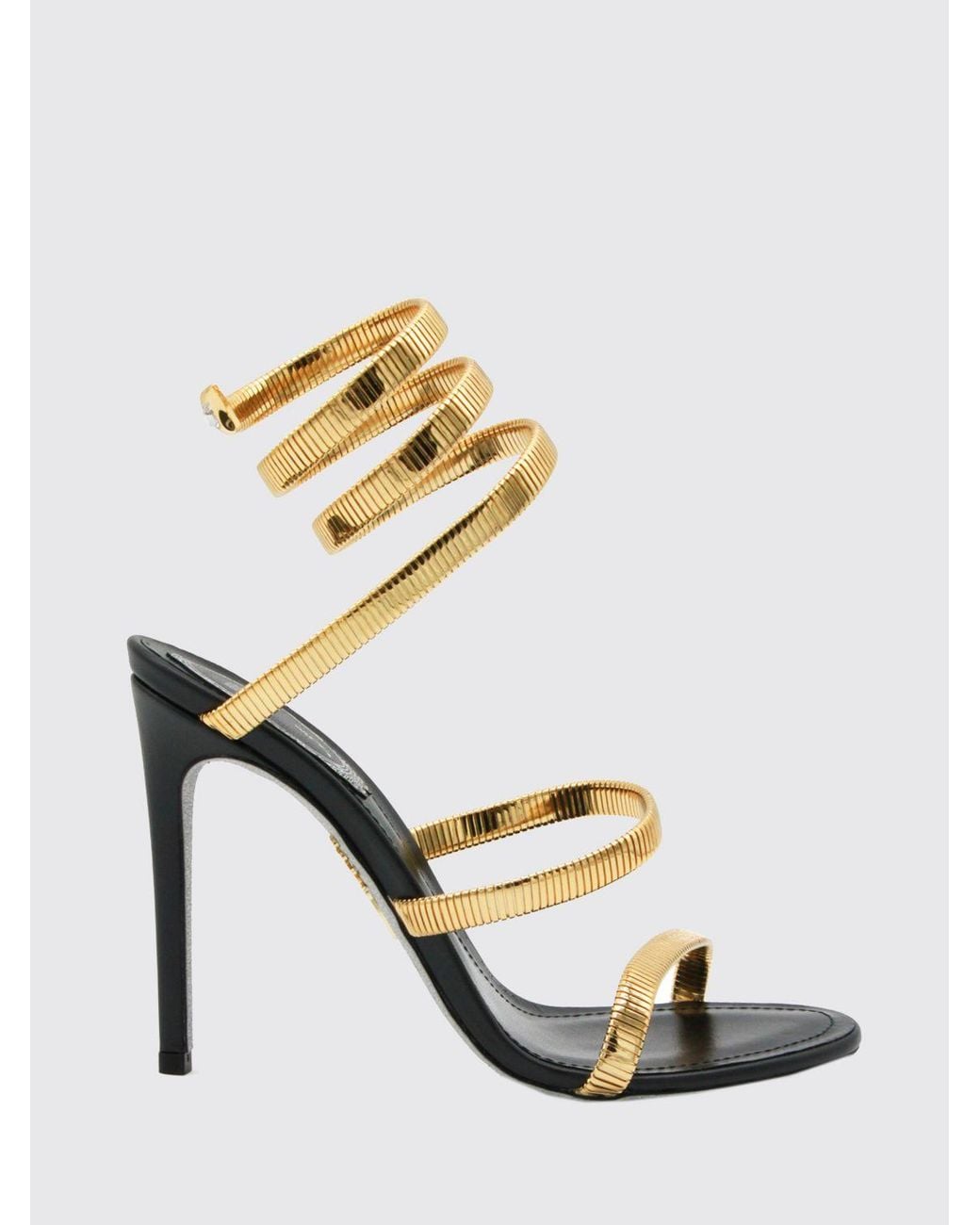 Rene Caovilla Metallic Juniper 105 Leather Sandals With Spiral Strap And Glitter Sole
