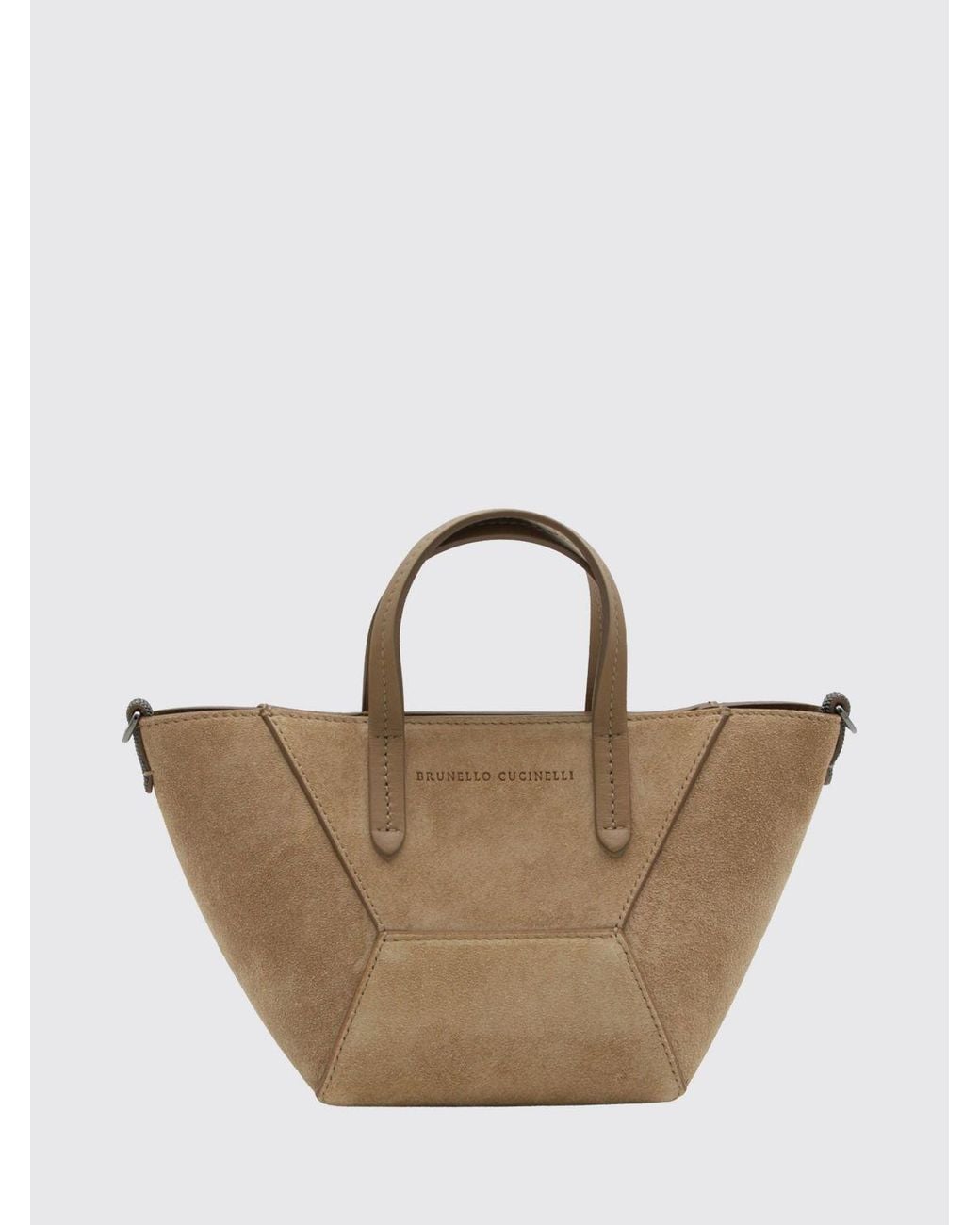 Brunello Cucinelli Natural Small Suede Handbag With Monili Embellishment