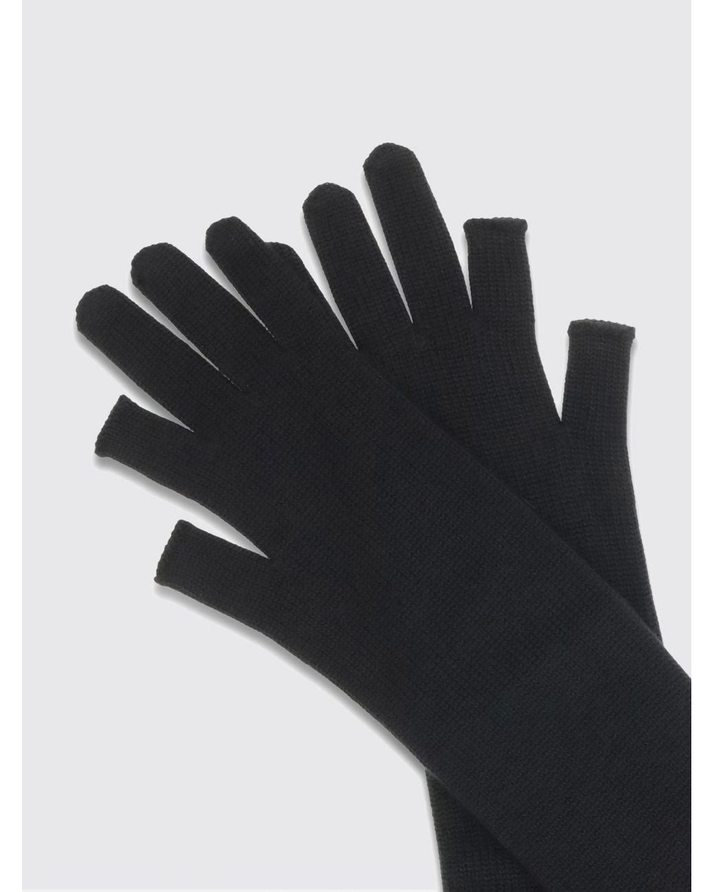 Rick Owens Black Long Merino Wool Gloves With Ribbed Edges