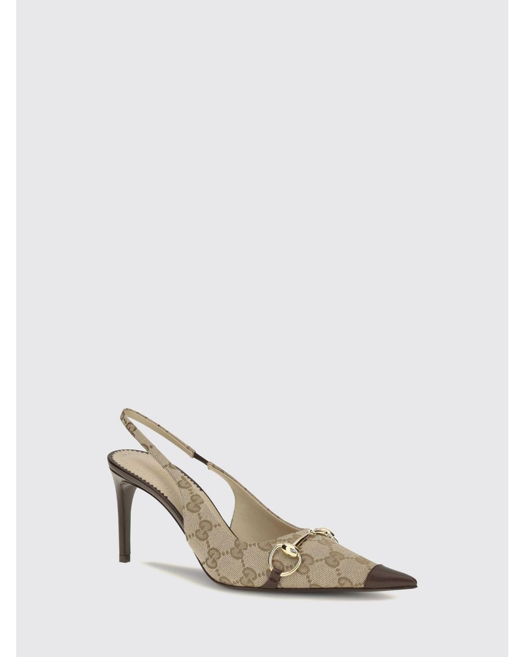 Gucci Natural Gg Jacquard Slingback Pumps With Horsebit Detail And Stiletto Heel