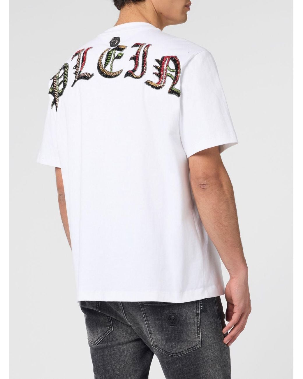 Philipp Plein White Cotton Jersey T-Shirt With Embroidered Skull And Beads for men