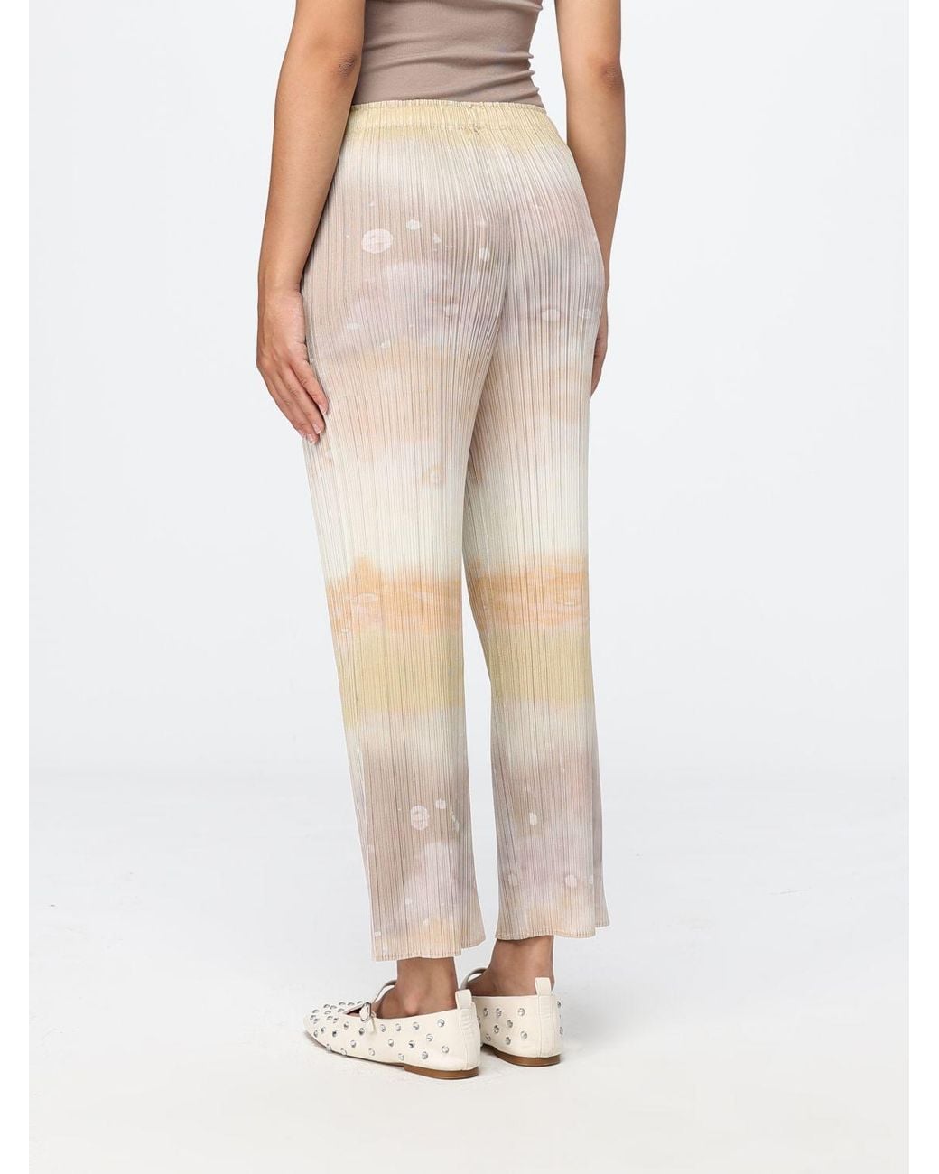 Pleats Please Issey Miyake Natural Pleated Crêpe Cropped Flare Trousers