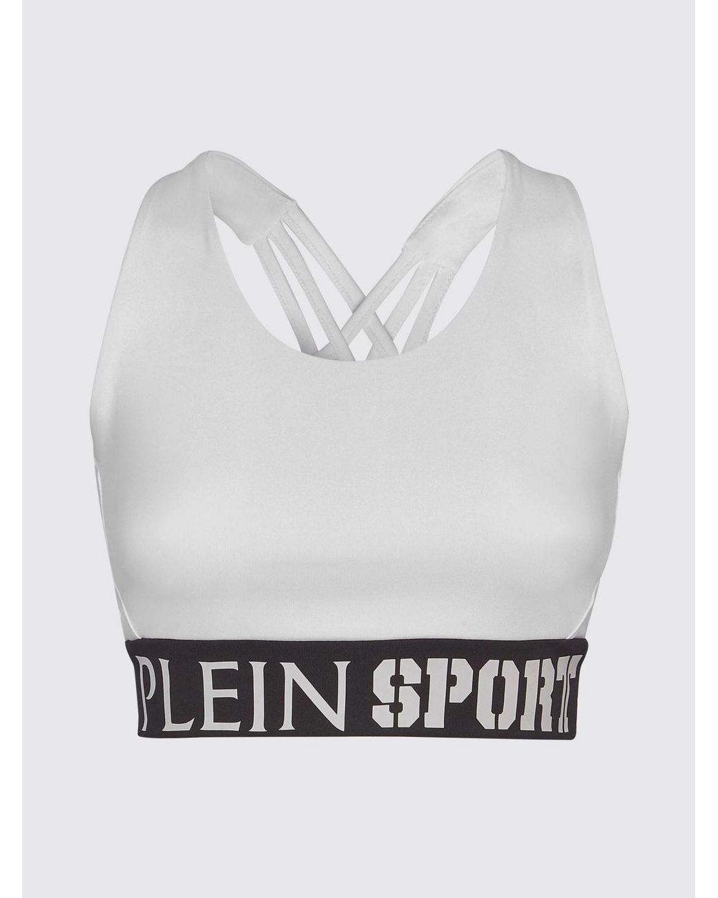 Philipp Plein White Cropped Jersey Sports Top With Square Neckline And Jacquard Logo
