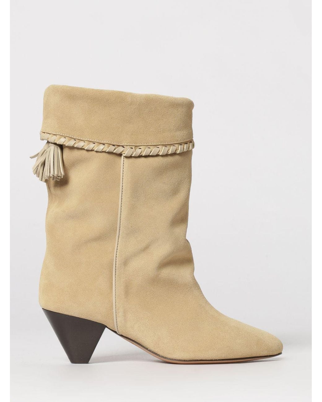 Isabel Marant Natural Dalby Suede Ankle Boots With Tassels