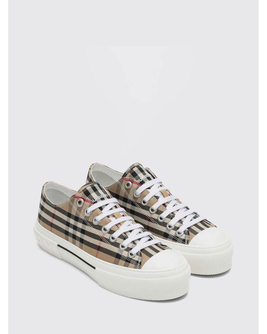 Burberry White Platform Canvas Sneakers With Vintage Check Pattern