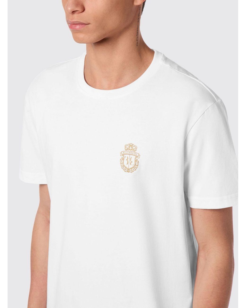 Billionaire White Cotton T-Shirt With Emblem for men