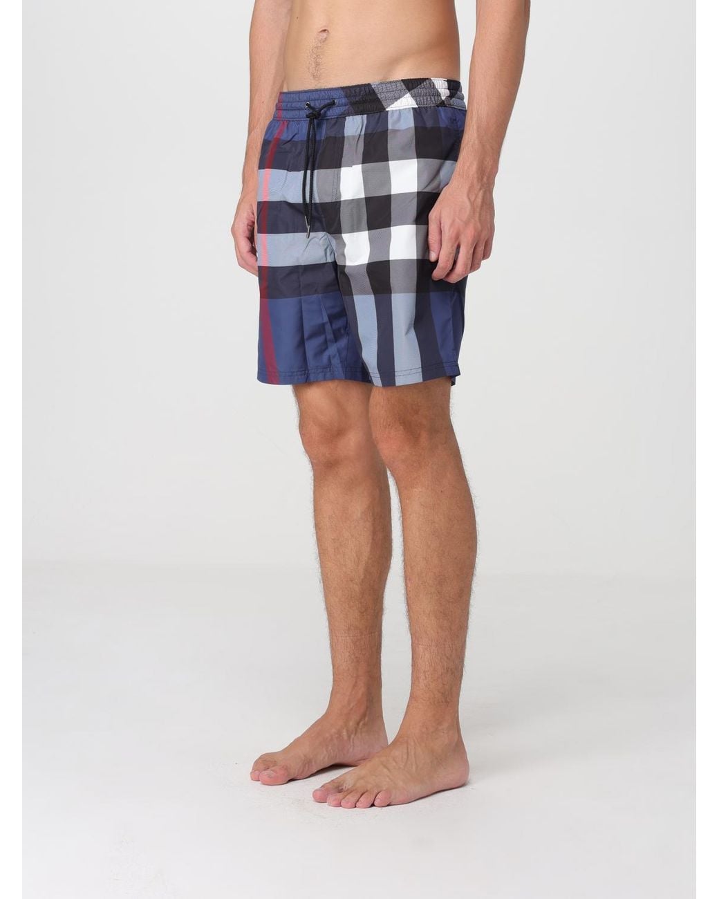 Burberry Blue Check Pattern Swim Shorts With A Drawstring Waistband for men