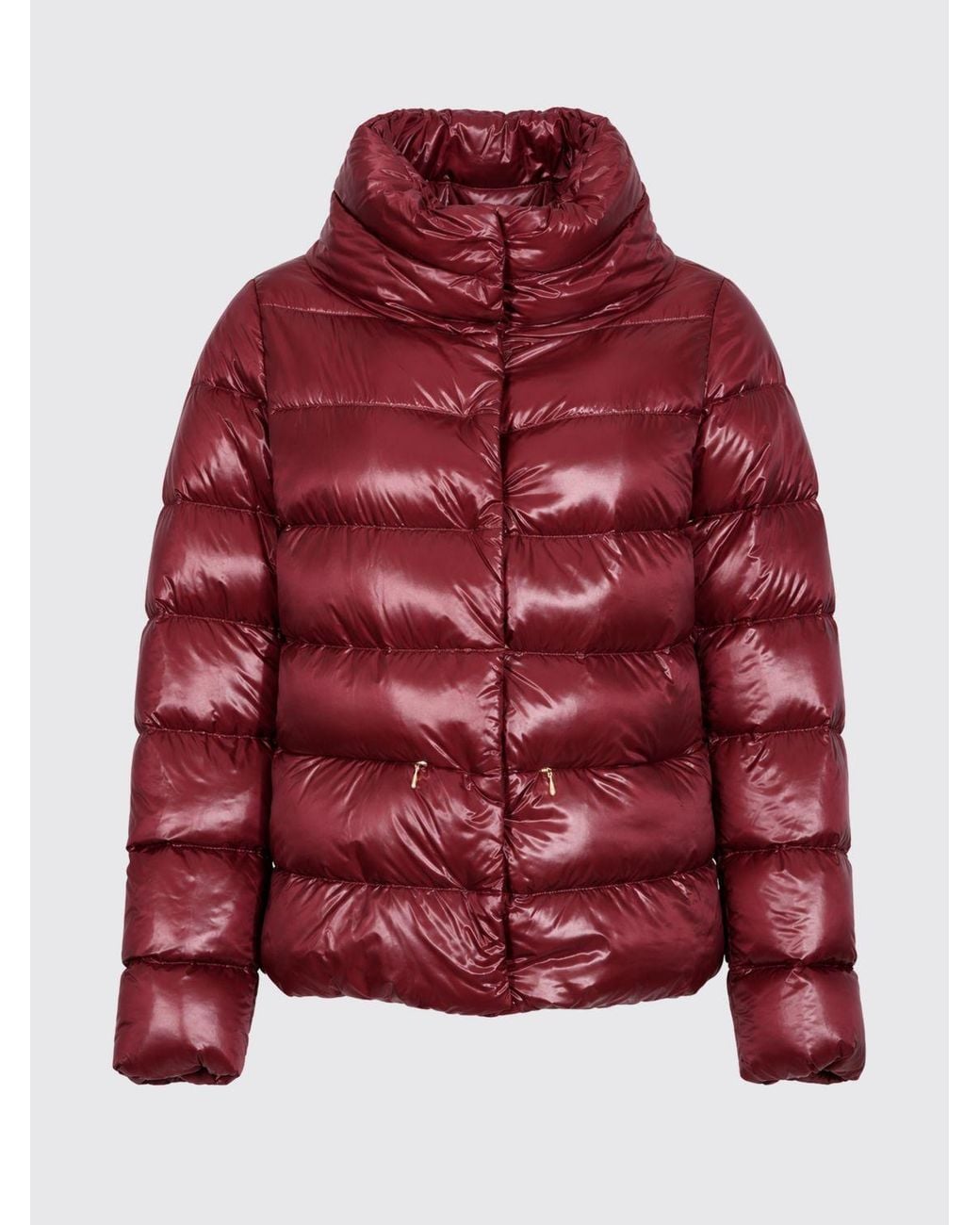 Herno Red Short Quilted Ultralight Nylon Down Jacket With High Neck And Drawstring