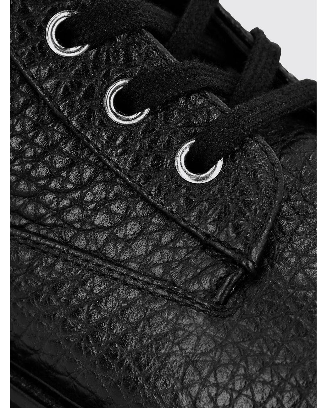 Philipp Plein Black Lace-Up Grained Leather Combat Boots With Lug Sole