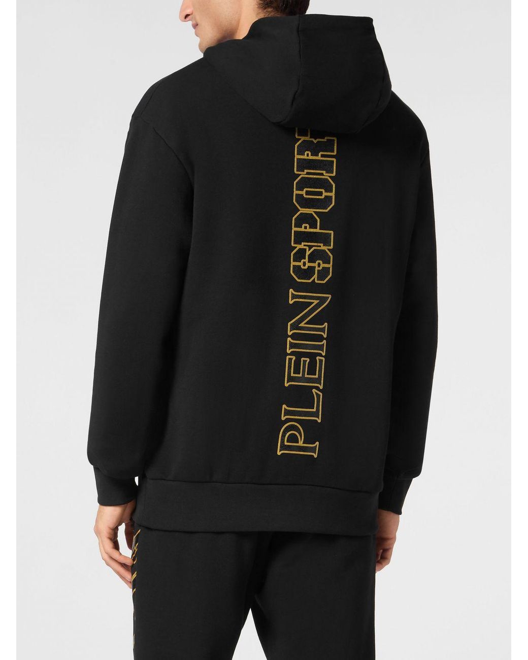 Philipp Plein Black Cotton Hoodie With Graphic Print And Hexagon Logo for men