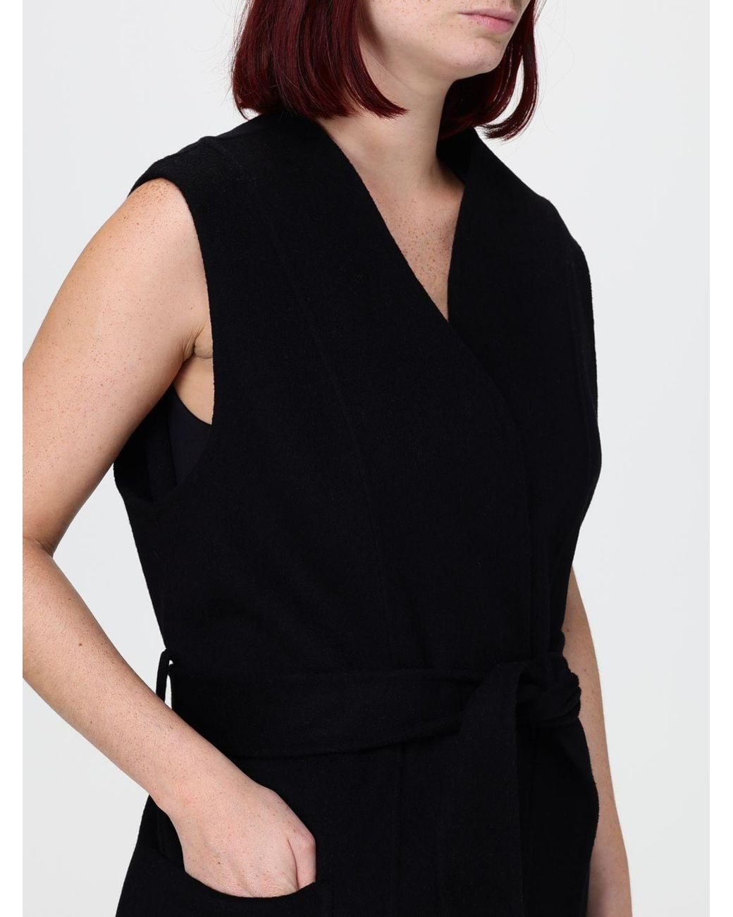 SIMONA CORSELLINI Black Long Fringed Wool Blend Vest With Belt