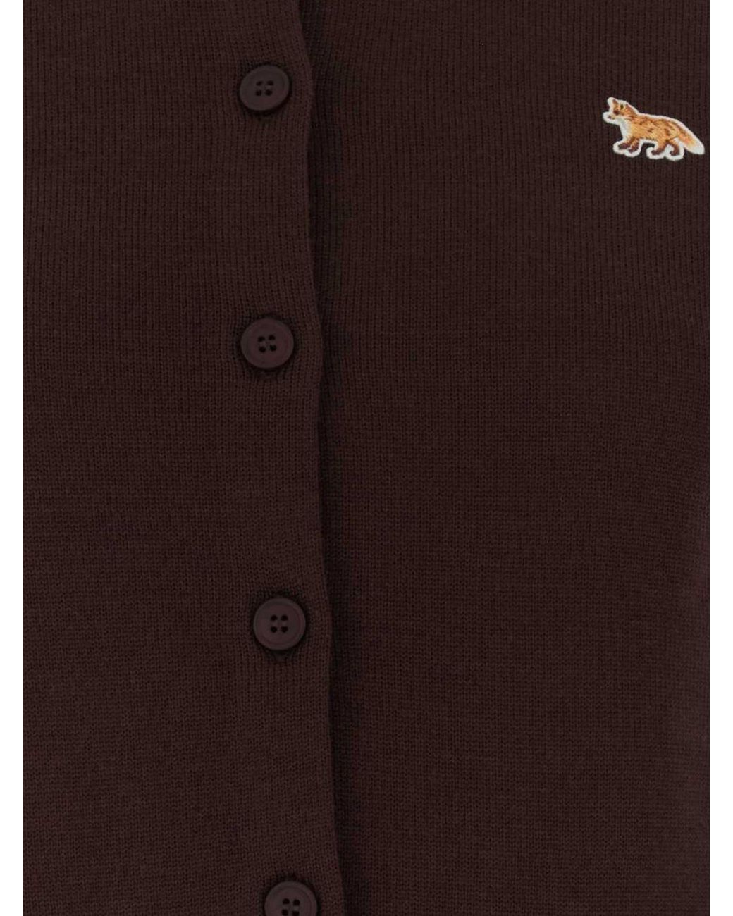 Maison Kitsuné Brown Maison KitsunÉ Wool Crewneck Cardigan With Embroidered Logo