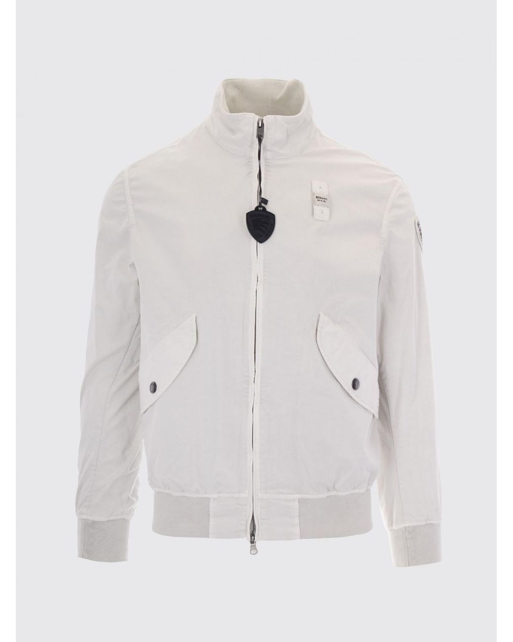 Blauer White Cotton Bomber Jacket With Zip for men