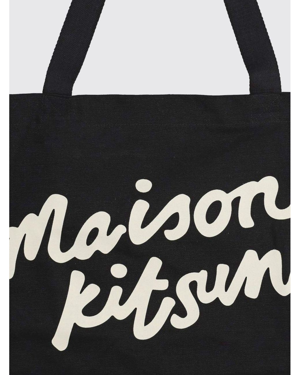 Maison Kitsuné Black Maison KitsunÉ Large Cotton Canvas Tote Bag With Contrast Logo