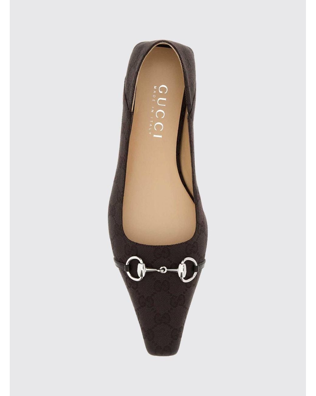 Gucci White Gg Fabric Ballet Flats With Tapered Toe And Horsebit Detail