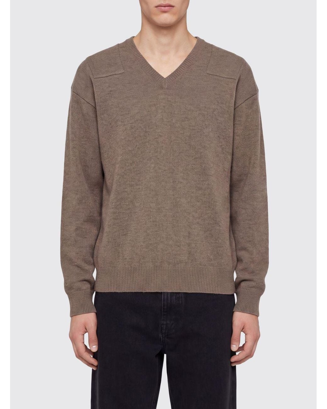 Jil Sander Brown V-Neck Long-Sleeved Wool Blend Jumper for men