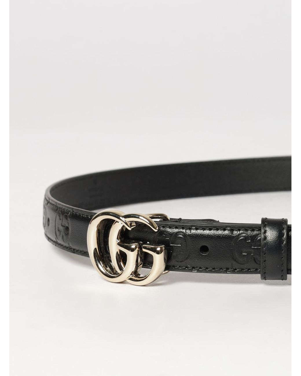 Gucci White Gg Marmont Slim Leather Belt With Monogram Buckle