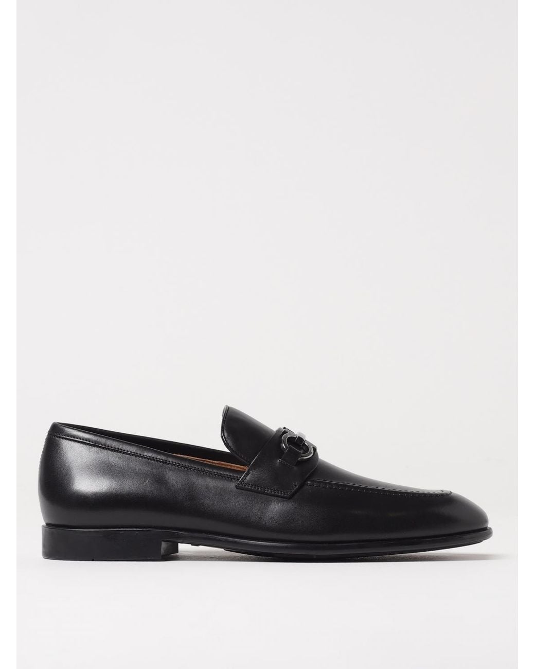 Ferragamo Black Gancini Grained Leather Loafers for men