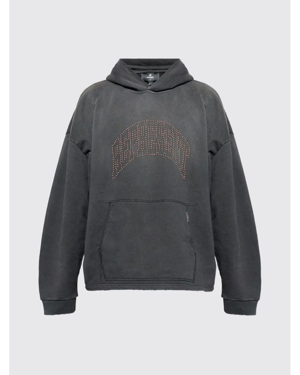 Represent Gray Cotton Hoodie With Logo for men