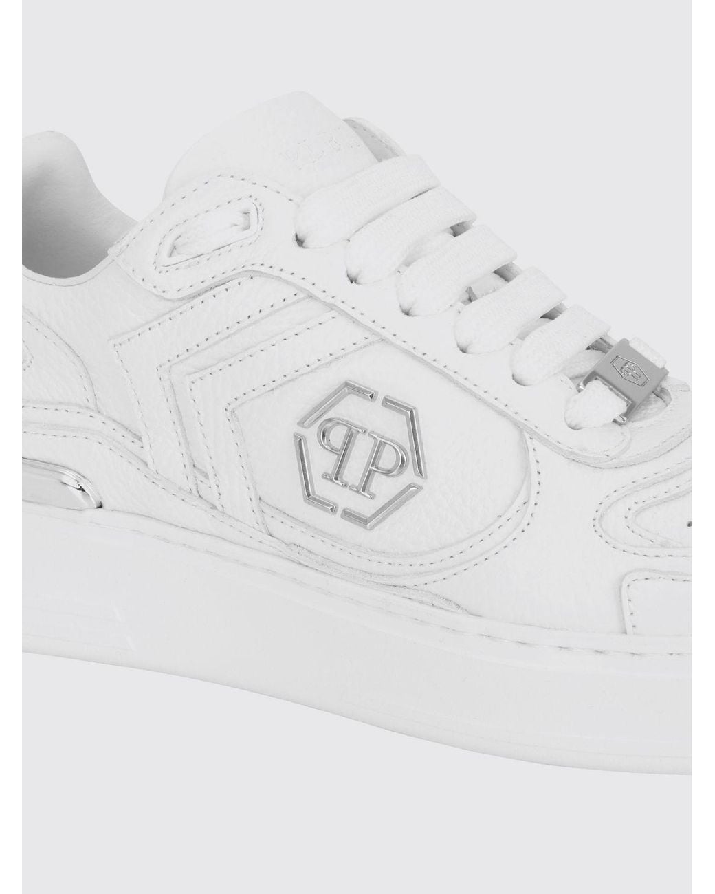 Philipp Plein White Pit-$Top Monogram Leather Low-Top Trainers With Hexagon Logo for men