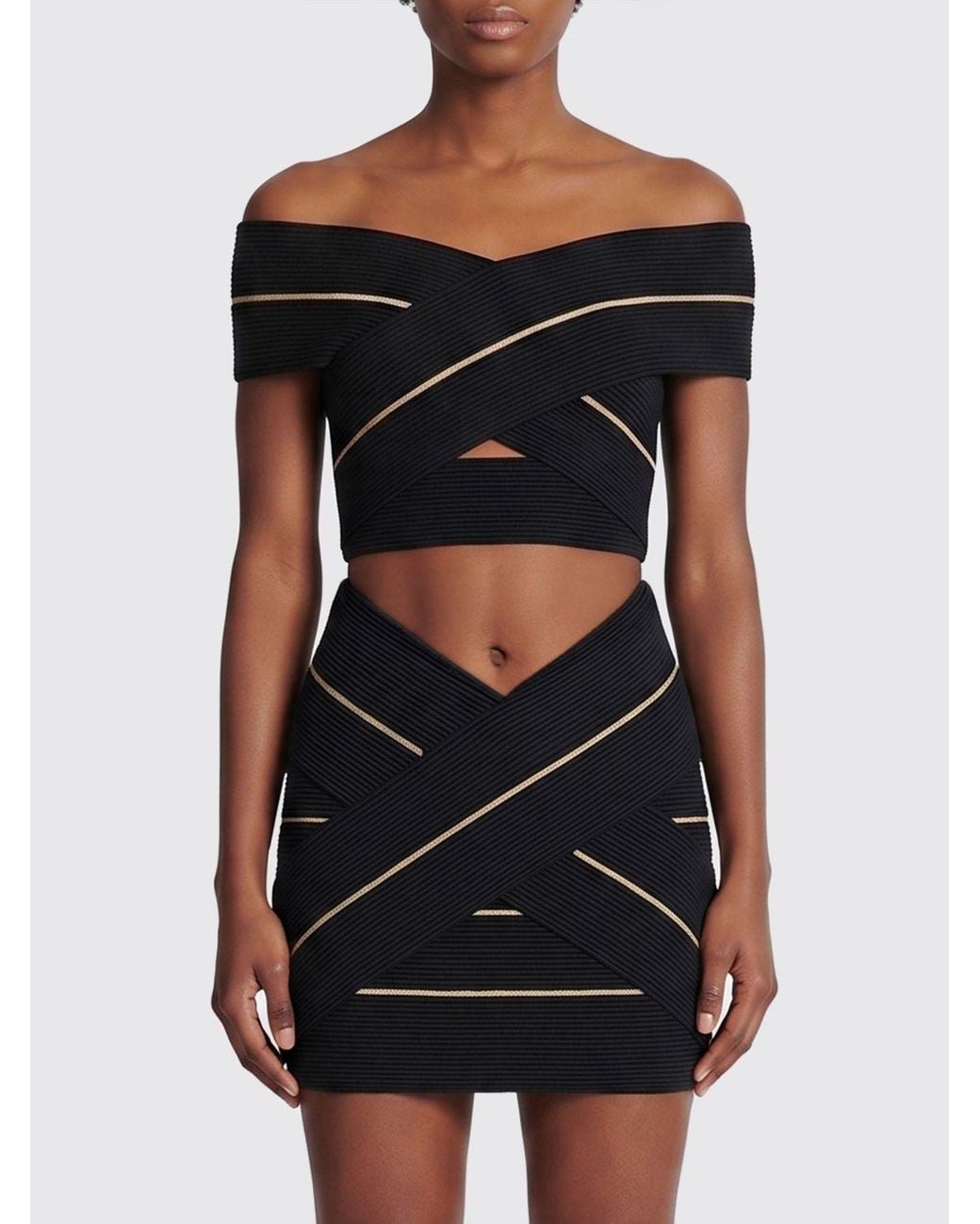 Balmain Black Jersey Cropped Top