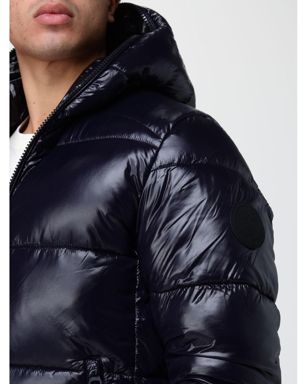 Save The Duck Blue Short Quilted Nylon Puffer Jacket With Hood And Zip Closure for men