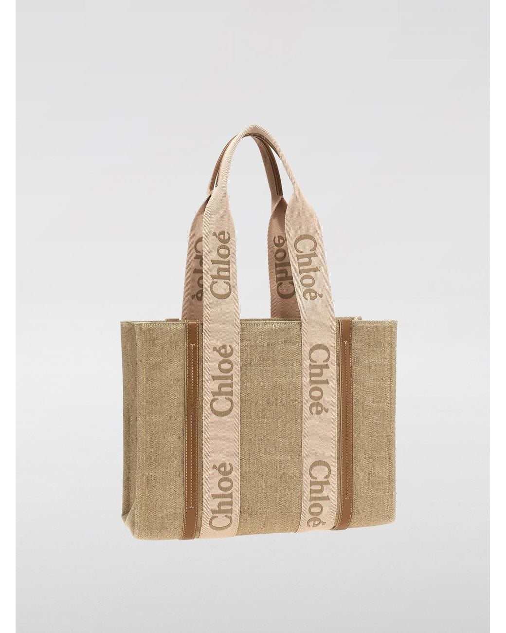 Chloé Natural ChloÉ Woody Tote Canvas And Leather Bag
