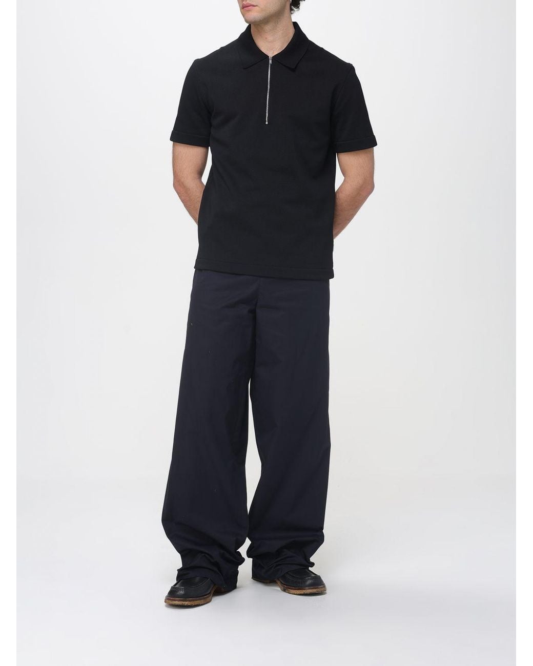 Jil Sander Blue Wide Leg Cotton Trousers for men