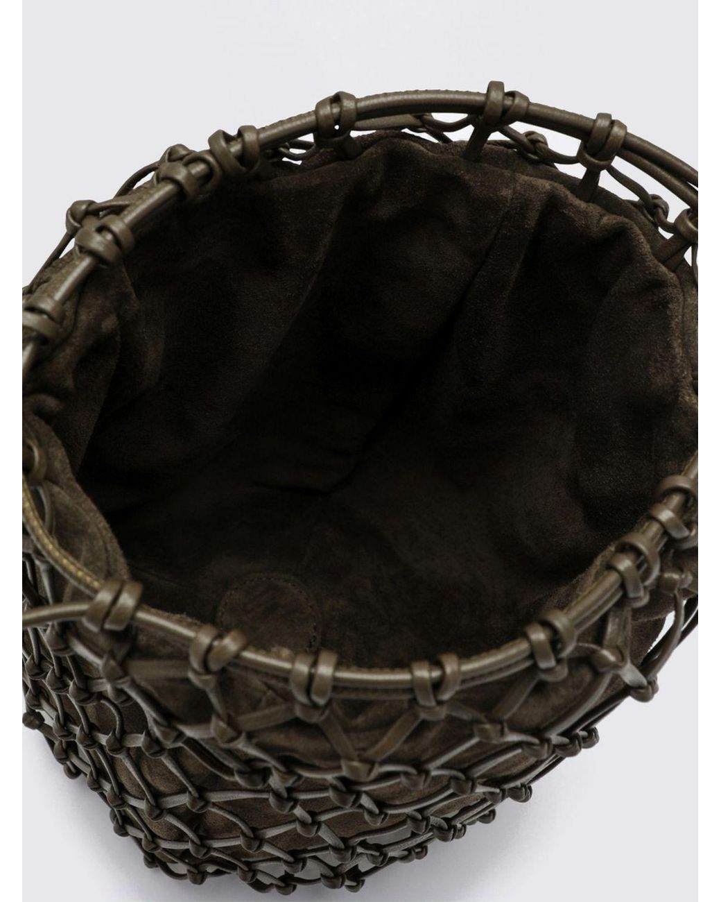 SAVETTE Black Macrame Nappa Leather Mini Bucket Bag With Net Design