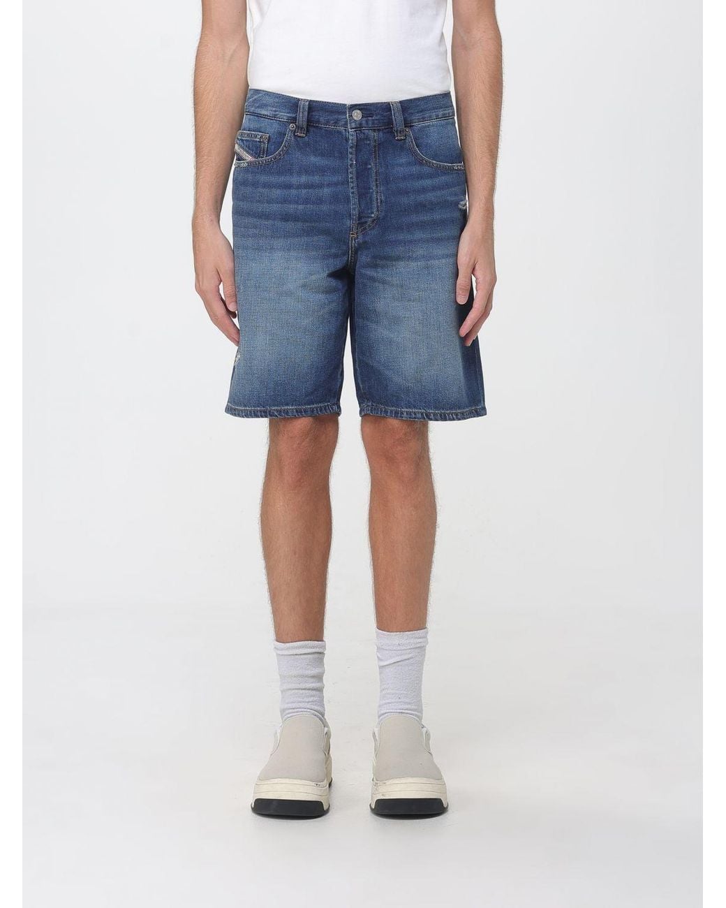 DIESEL Blue 5-Pocket Knee-Length Cotton Denim Jean Shorts for men