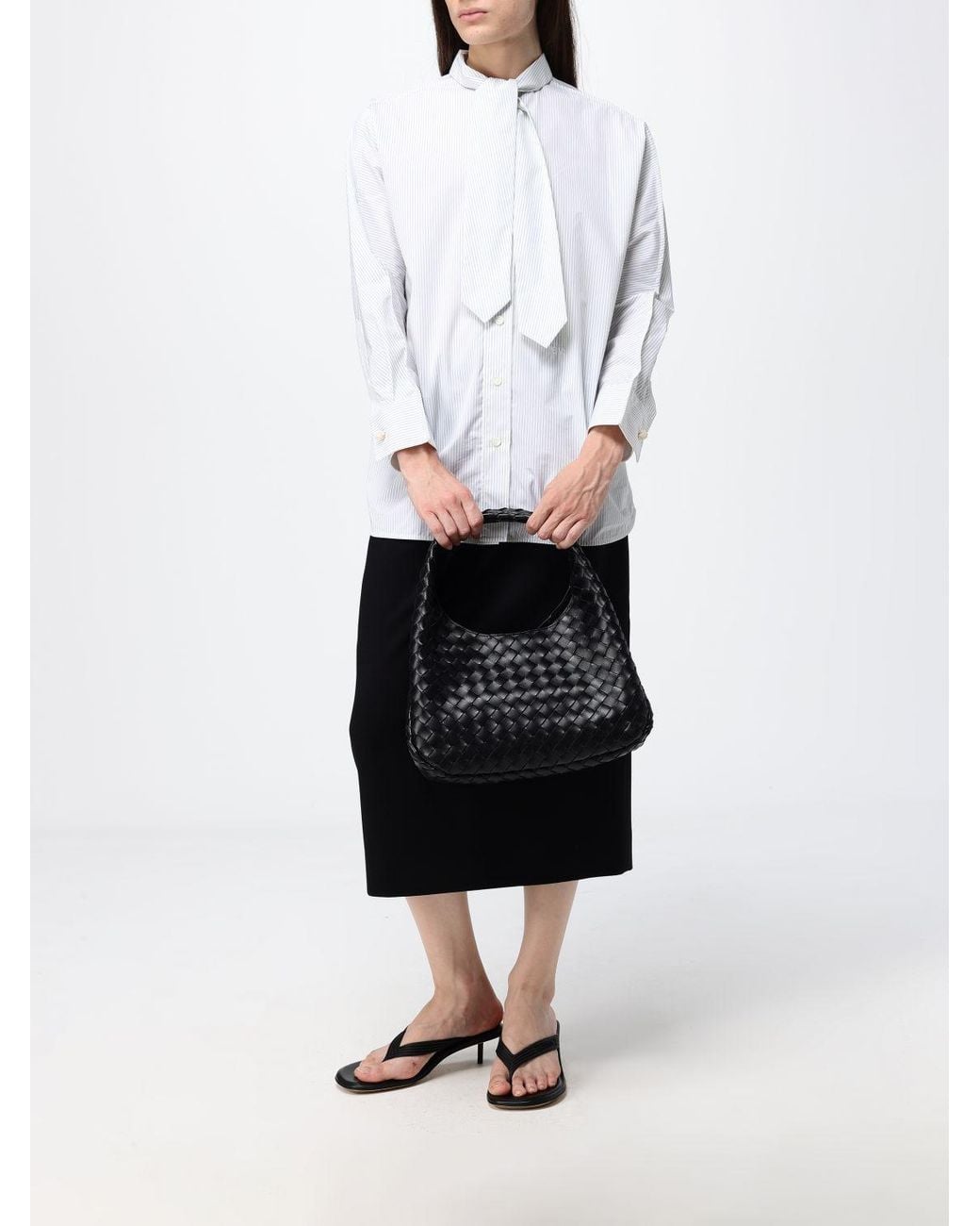Bottega Veneta Black Medium Campana Intrecciato Leather Shoulder Bag