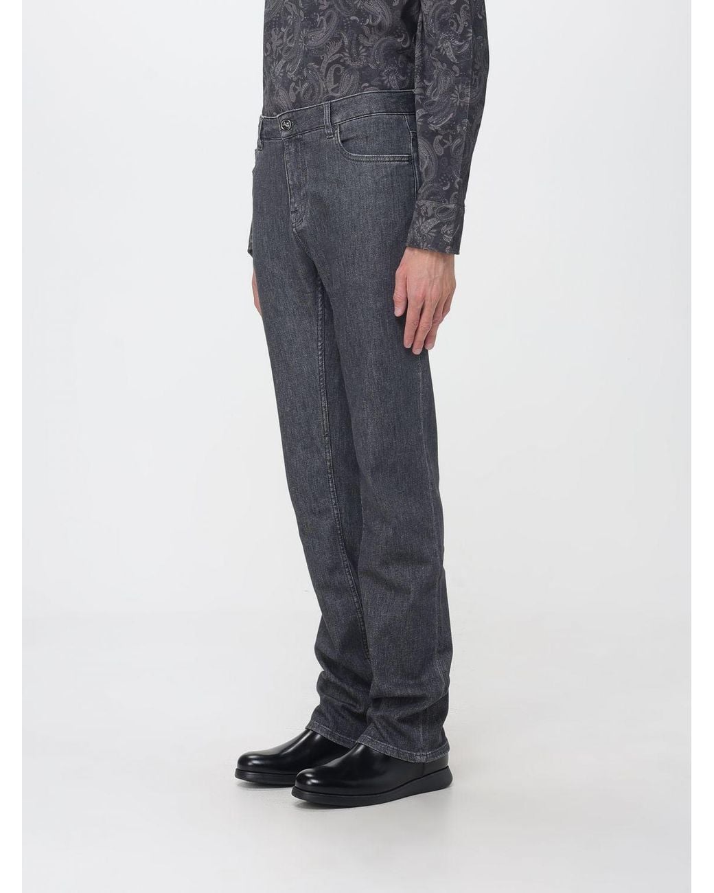 Etro Blue Slim Fit Five-Pocket Cotton Denim Jeans With Mid-Rise Waist for men