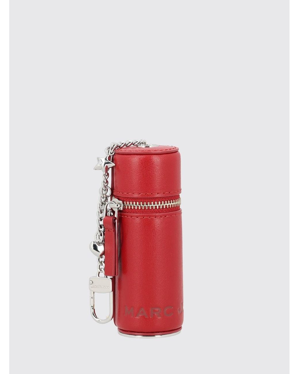 Marc Jacobs Red The Lipstick Cylindrical Leather Keyring With Charm And Zip