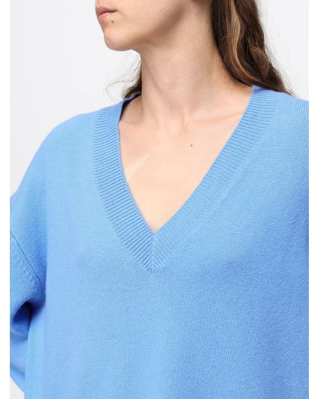 Anine Bing Blue V-Neck Cashmere Jumper With Dropped Shoulders
