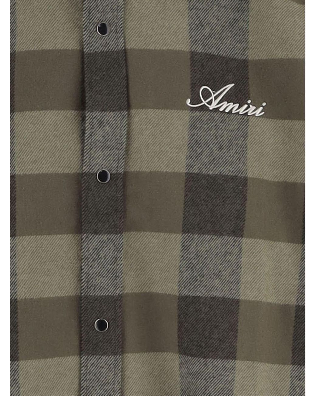 Amiri Gray Check Cotton Shirt With Spread Collar And Curved Hem for men