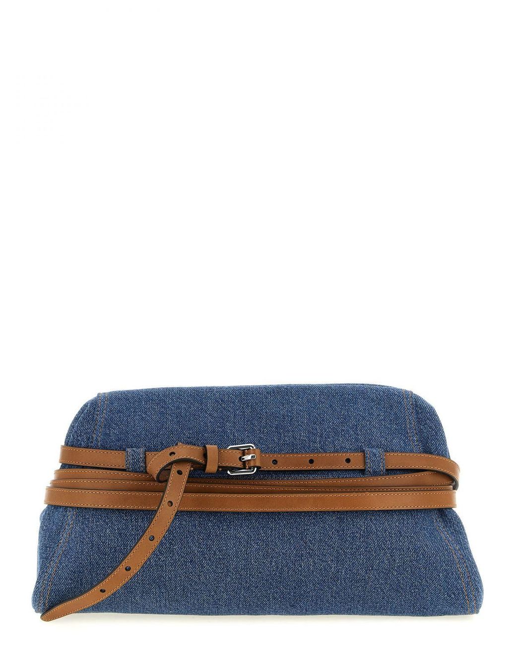 Moschino Couture Blue Tie Me Denim Clutch Bag With Removable Strap