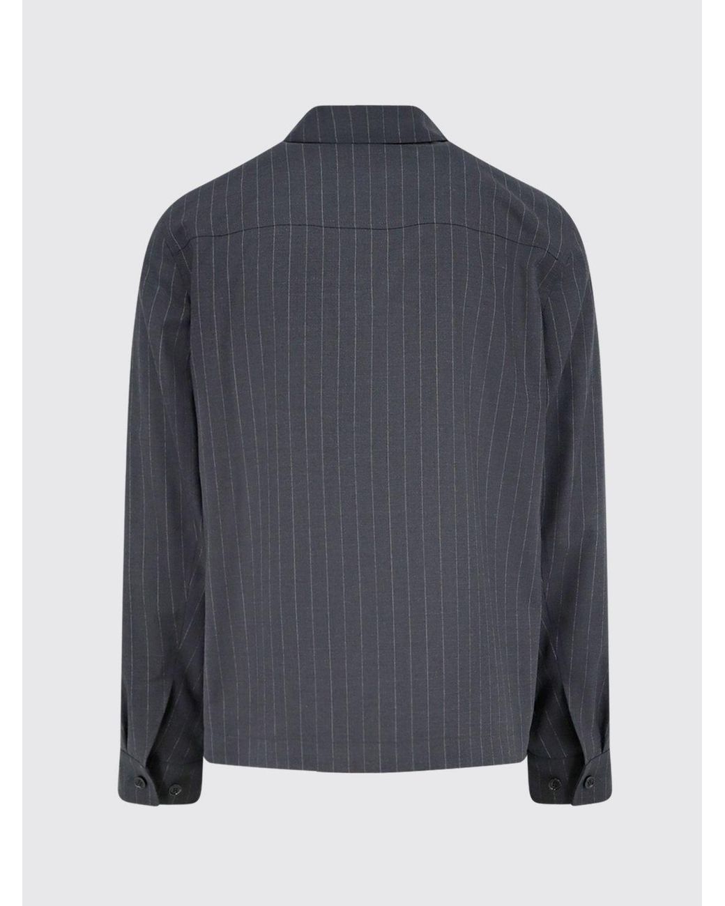 Burberry Blue Pinstriped Wool Shirt Jacket With Embroidered Logo And Zip Closure for men
