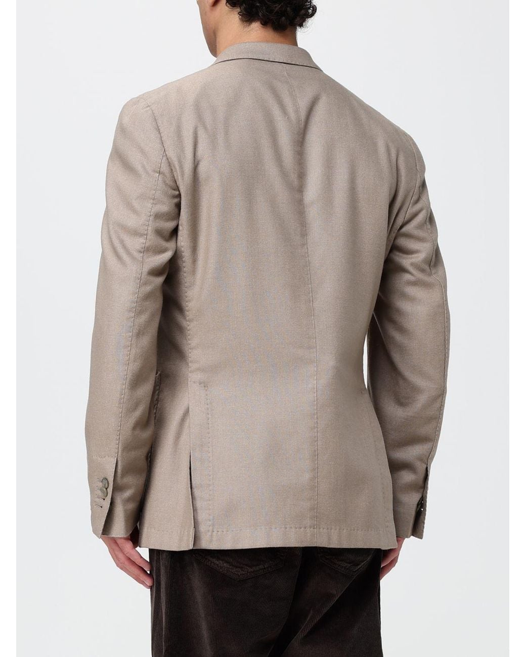 Santaniello Natural Single-Breasted Wool Blend Blazer With Patch Pockets for men