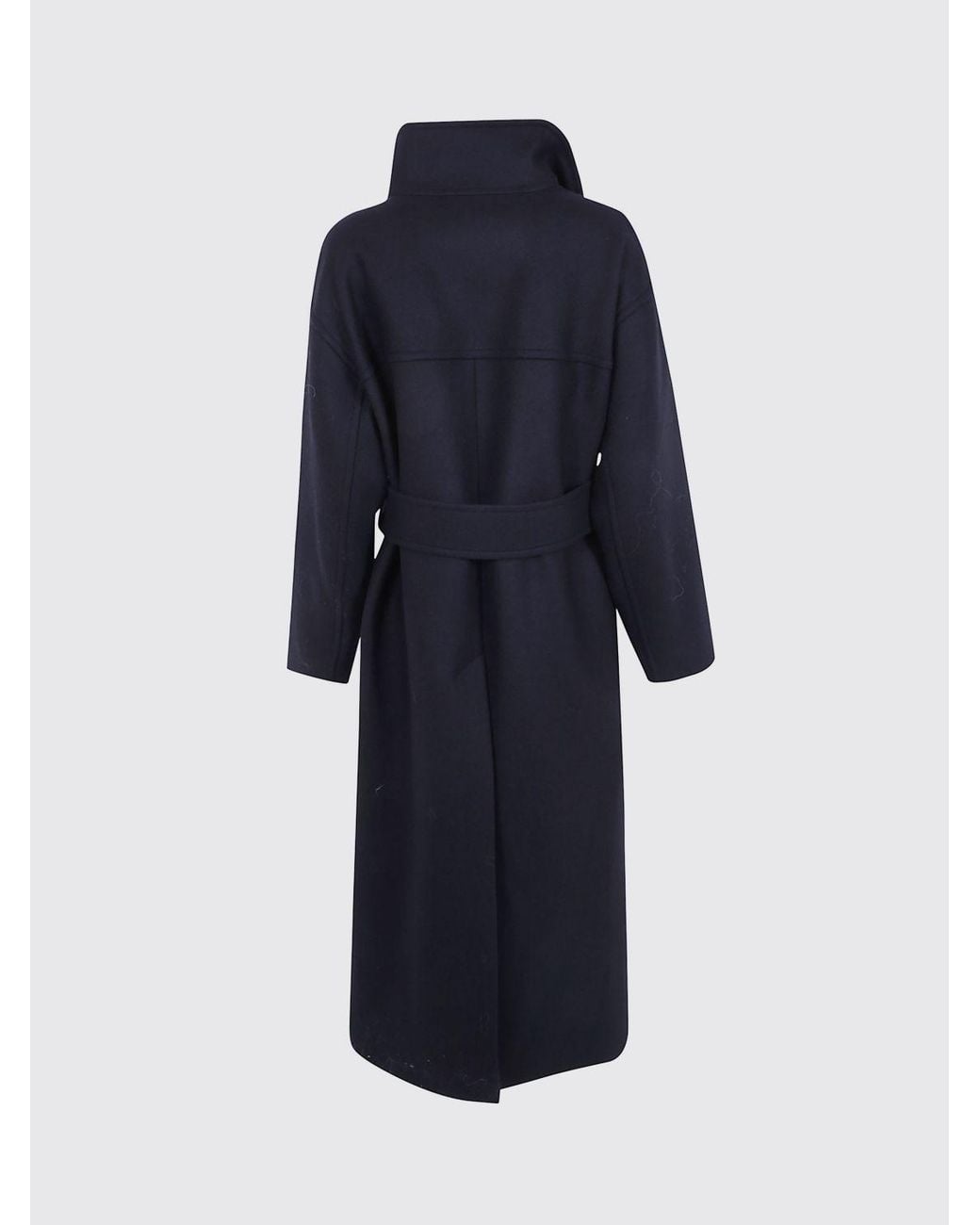 Joseph Blue Hooded Virgin Wool Blend Robe Coat With Shawl Collar And Belt
