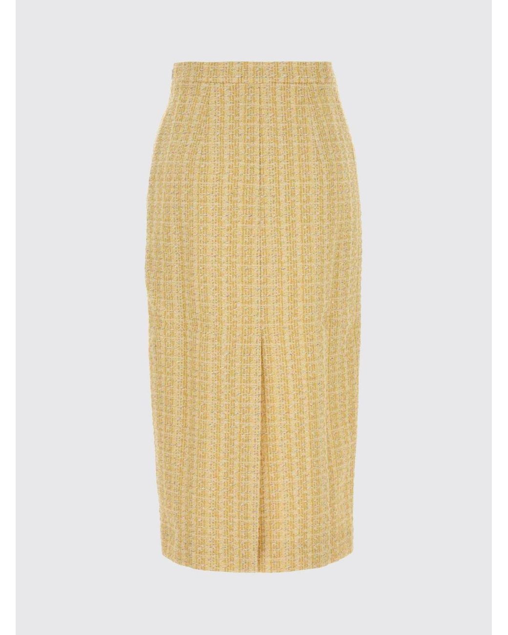Alessandra Rich Natural High-Waisted Tweed Midi Pencil Skirt With Side Slit