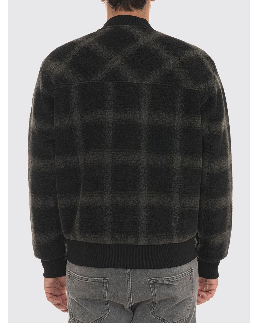 Boss Black Tartan Pattern Wool-Blend Bomber Jacket With Zip Closure for men