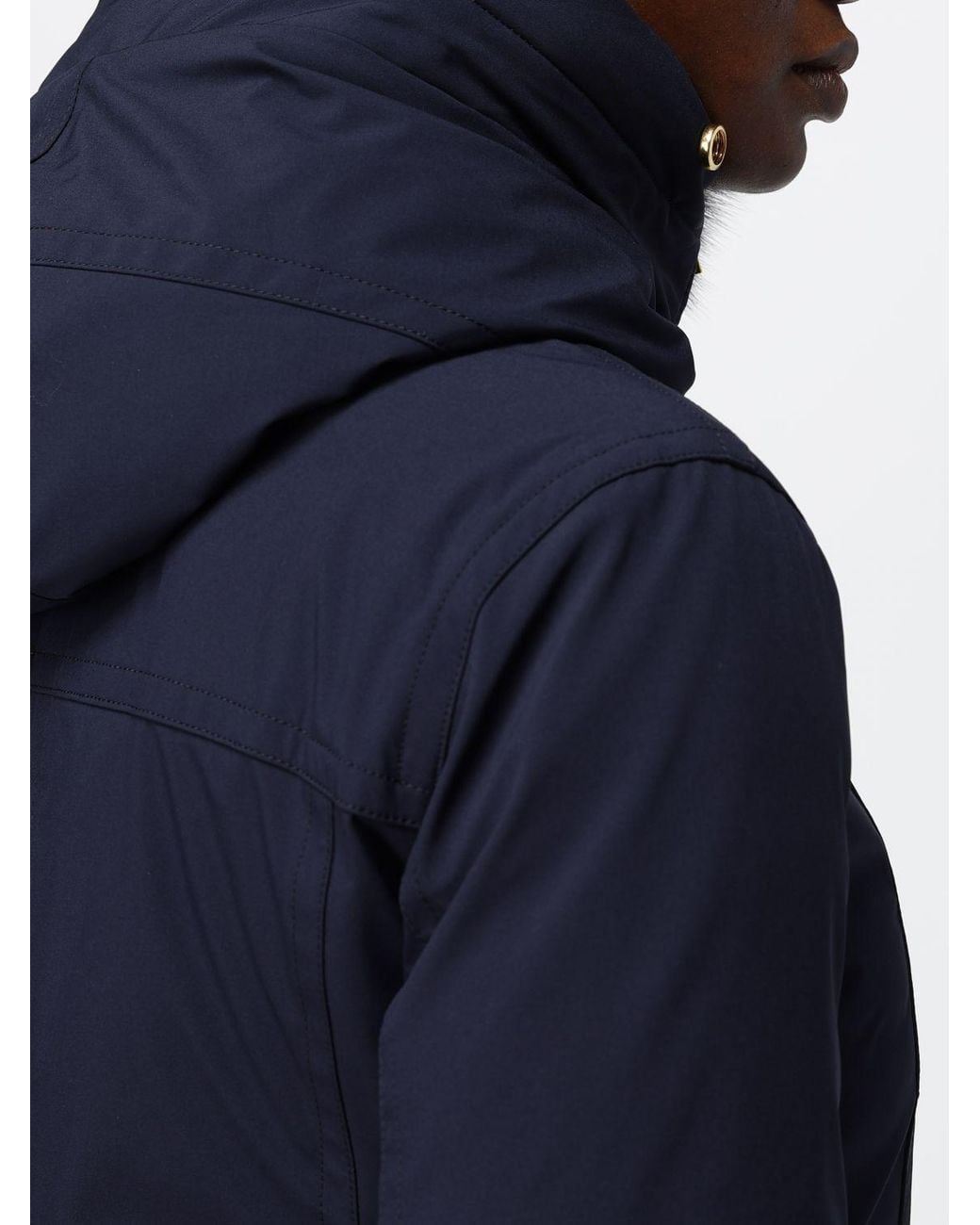 Peuterey Blue Knee-Length Polyester Parka With Shearling Hood And Applied Logo