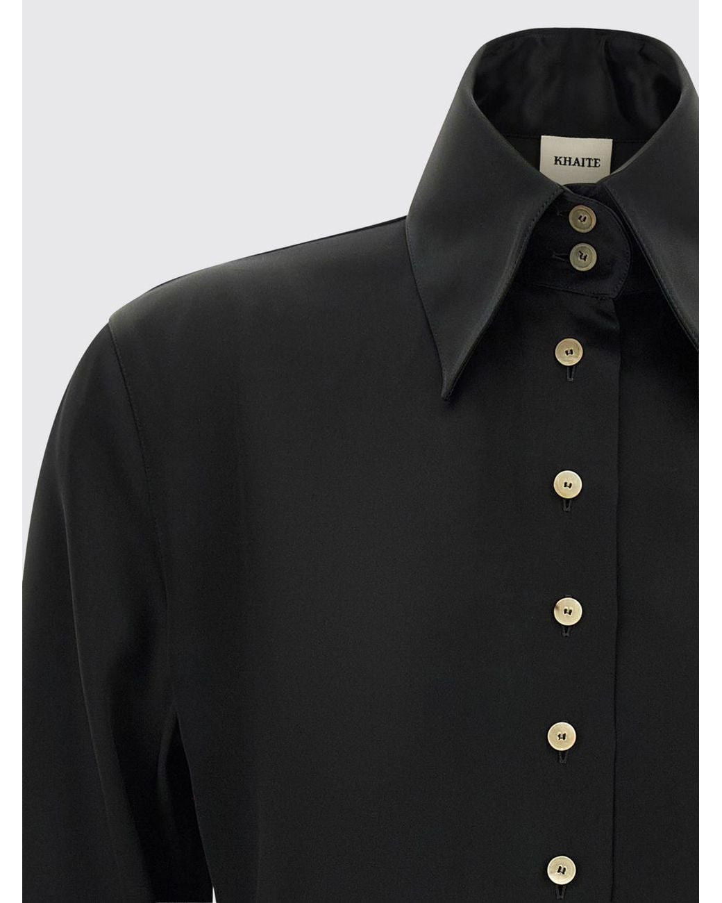 Khaite Blue Satin Shirt With French Collar And Long Sleeves
