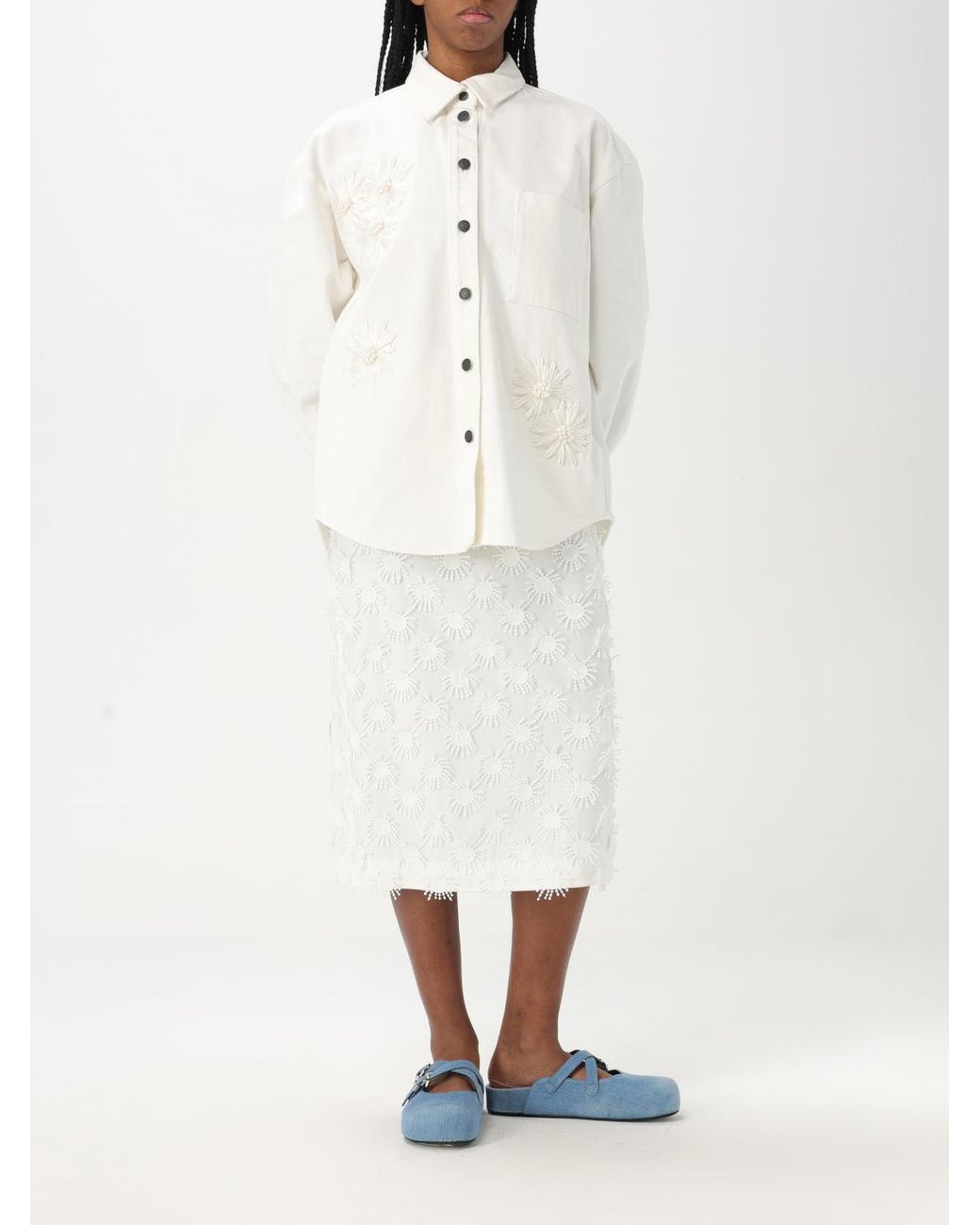 MSGM White Cotton Shirt With Embroidery