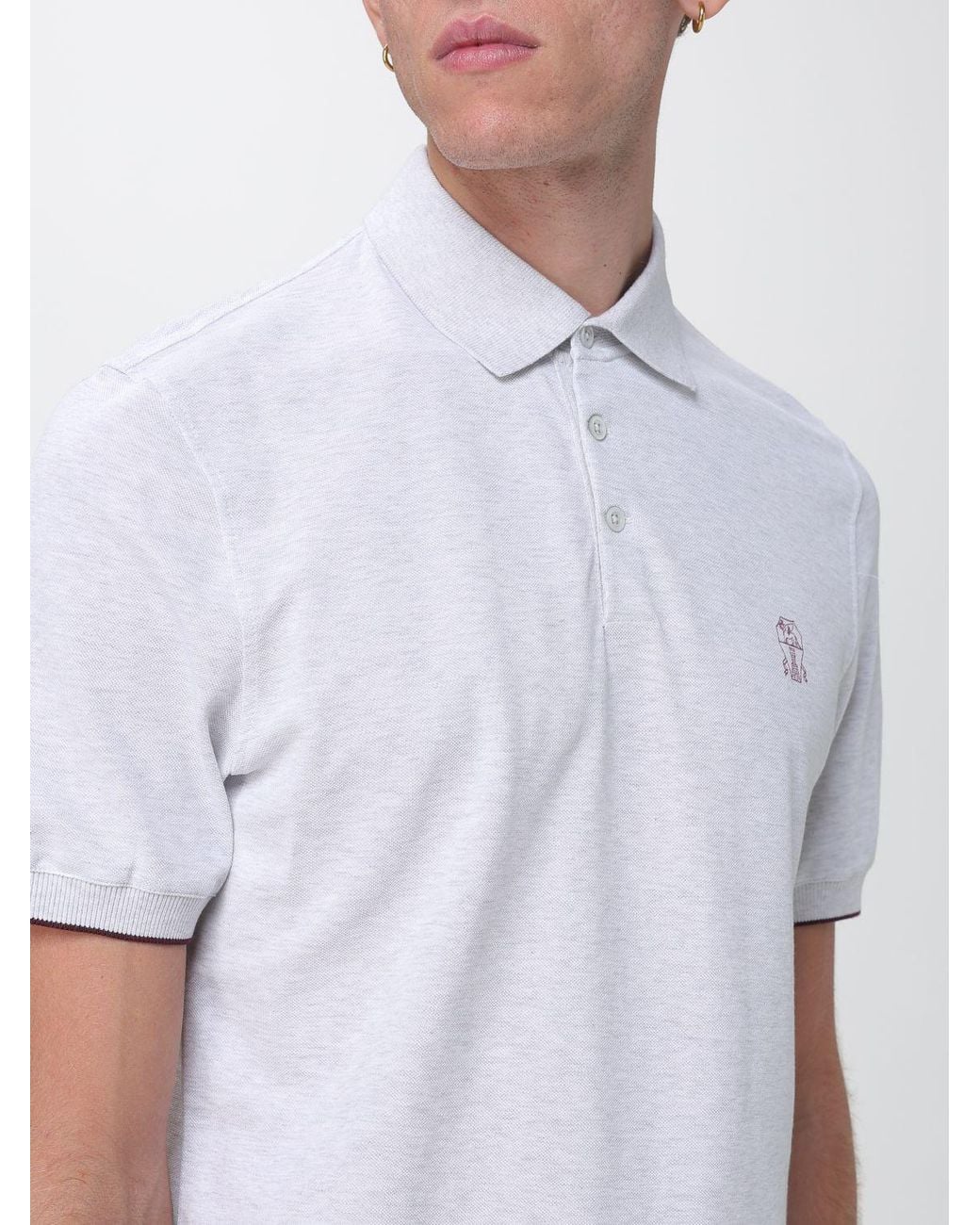 Brunello Cucinelli White Short-Sleeved Cotton Polo With Embroidered Logo for men
