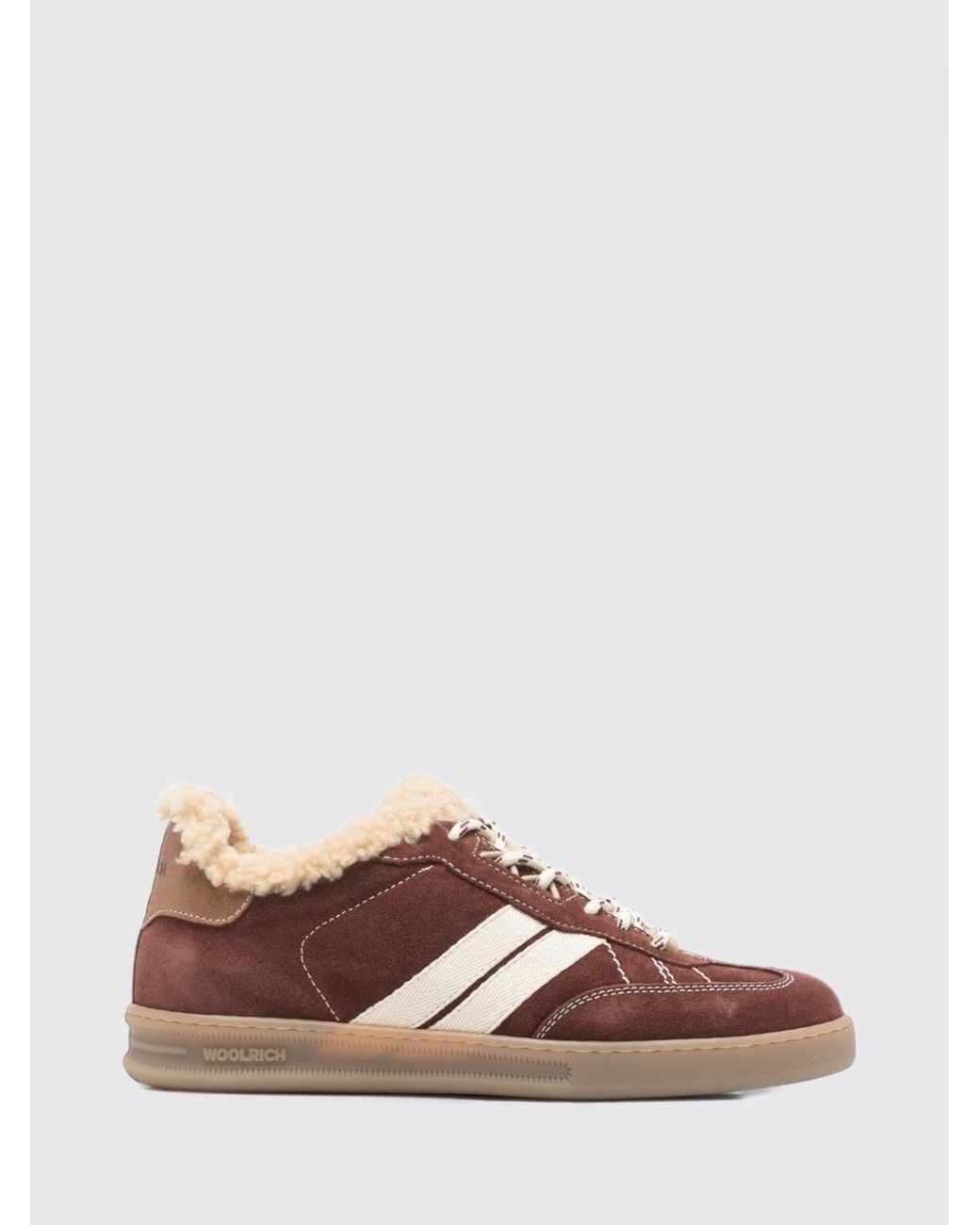 Woolrich Brown Bicolour Suede And Leather Low-Top Sneakers With Shearling Lining