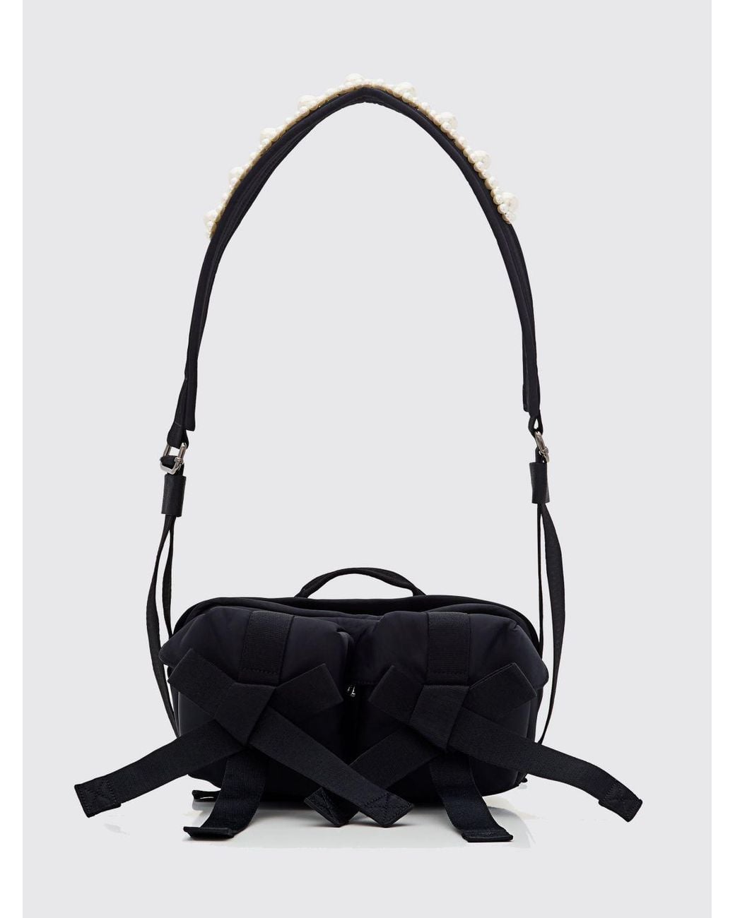 Simone Rocha White The Bow Polyester Shoulder Bag With Pearls